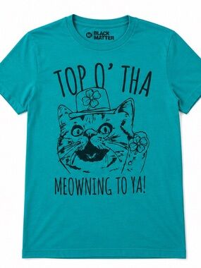 Top O’ Tha Meowning to Ya! Cat Graphic T-Shirt - green - St patricks- Irish M